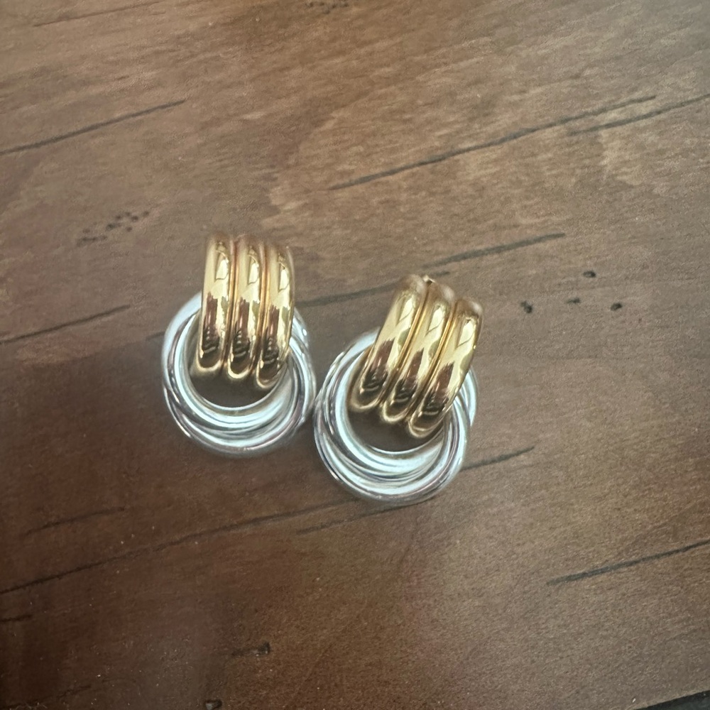 Two-Tone Gold And Silver Hoop Cluster Earrings